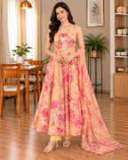 YELLOW ANARKALI FLOWER SET