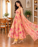 YELLOW ANARKALI FLOWER SET