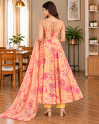 YELLOW ANARKALI FLOWER SET