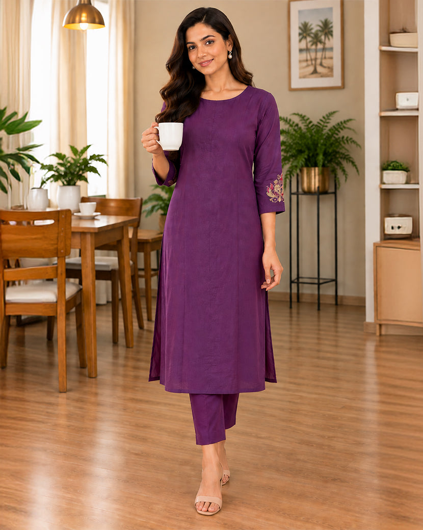 PURPLE CHANDERI KURTA SET