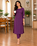 PURPLE CHANDERI KURTA SET