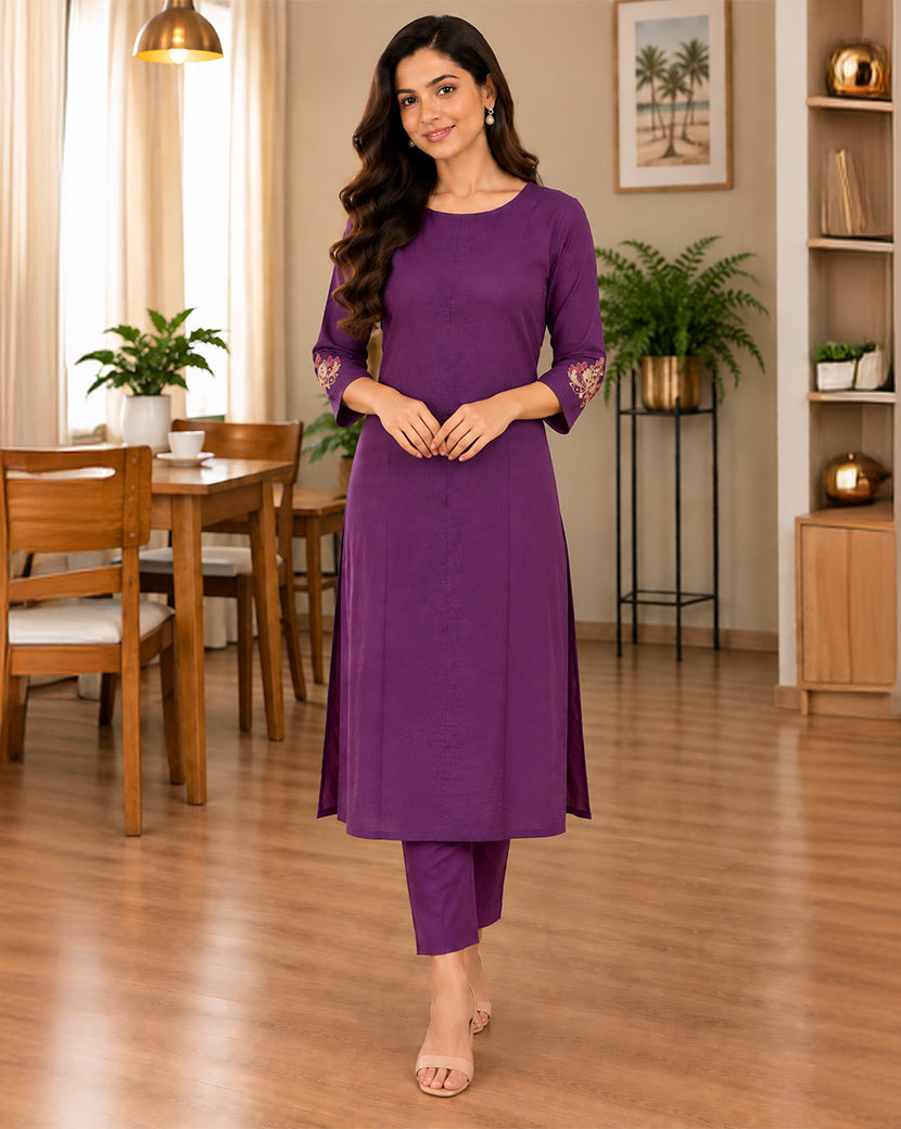 PURPLE CHANDERI KURTA SET