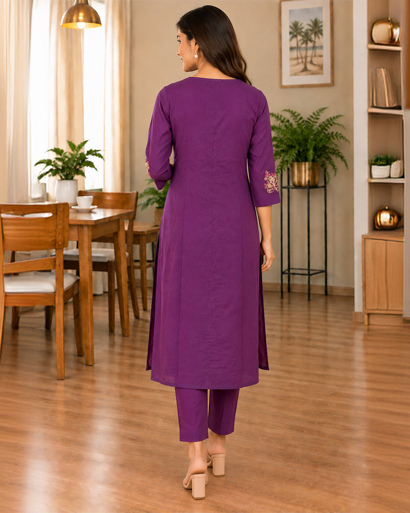 PURPLE CHANDERI KURTA SET
