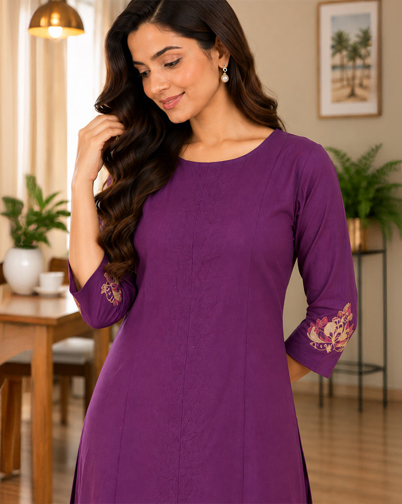 PURPLE CHANDERI KURTA SET