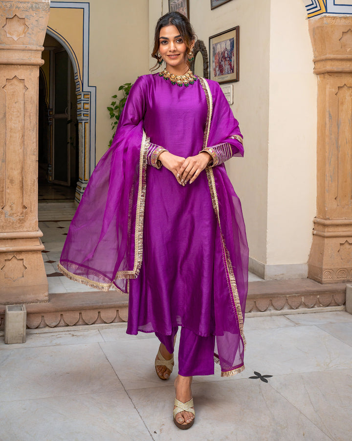 Purple Tamba Work Chanderi Suit Set