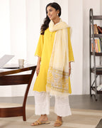 YELLOW A-LINE KURTA- DUPATTA SET