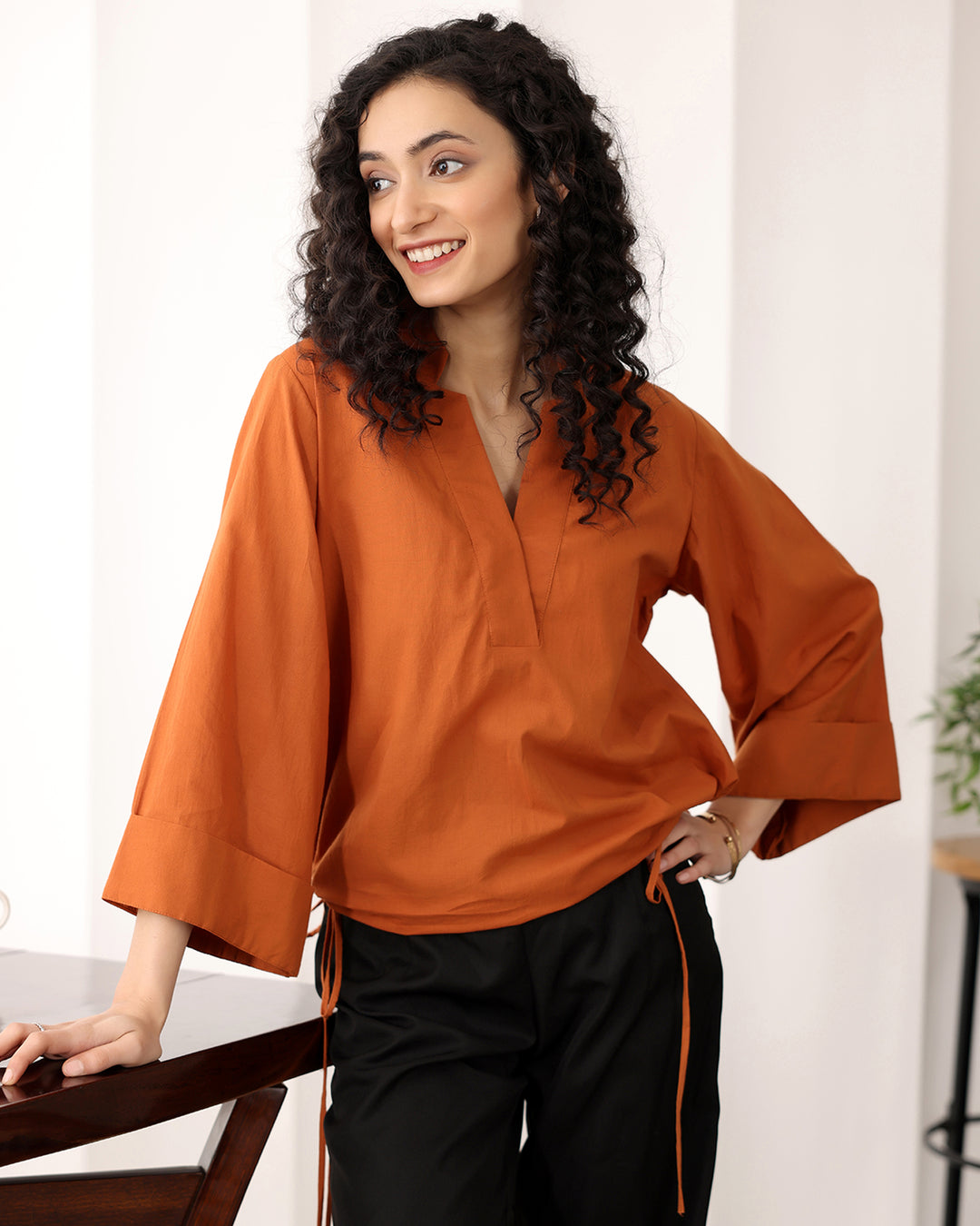 Rust Orange Poplin Shirt