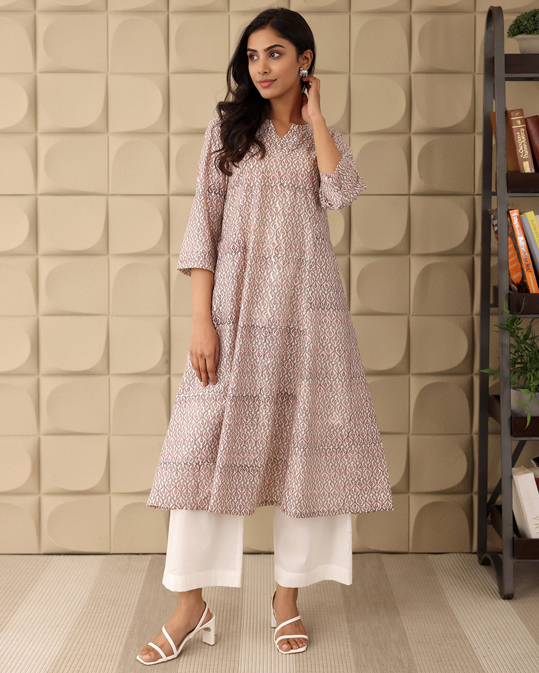 Beige Geometric Printed Kurta Set