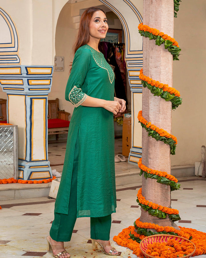 Emerald Green Chanderi Kurta Set