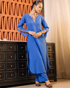 Royal Blue Mirror Work Kurta Set
