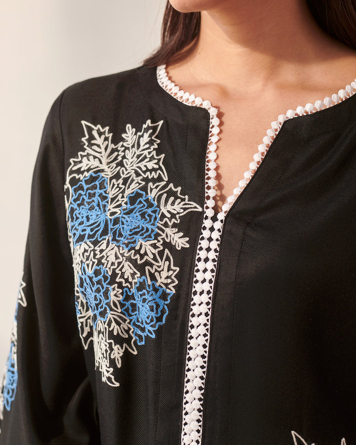 Black Kashida Embroidery Kurta Set
