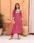 Red Stripes & Floral Kurta Set