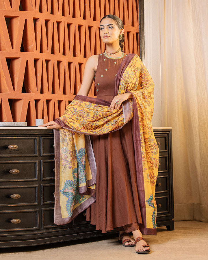 Brown & Mustard Kalamkari Suit