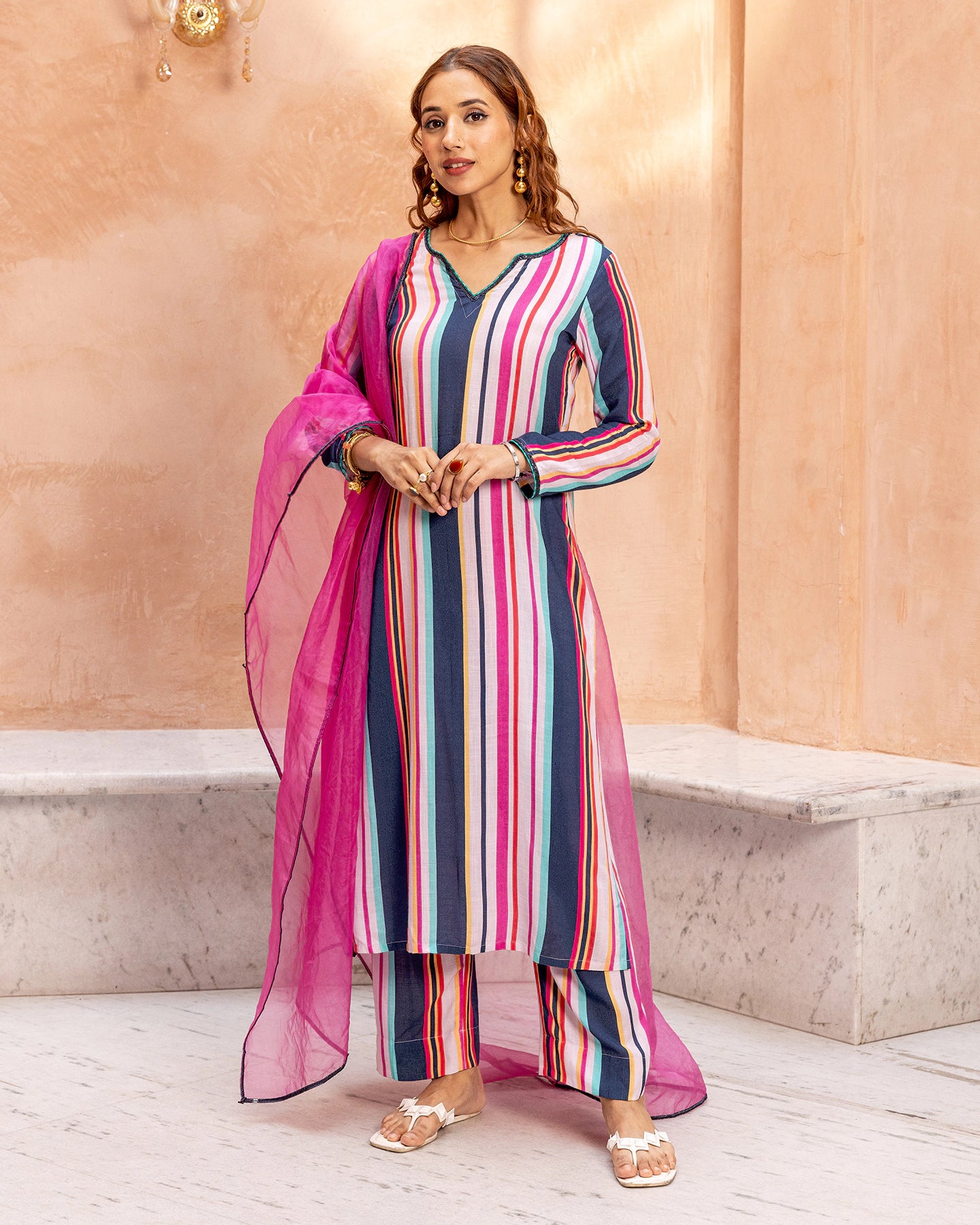 Multicolour Striped Suit Set