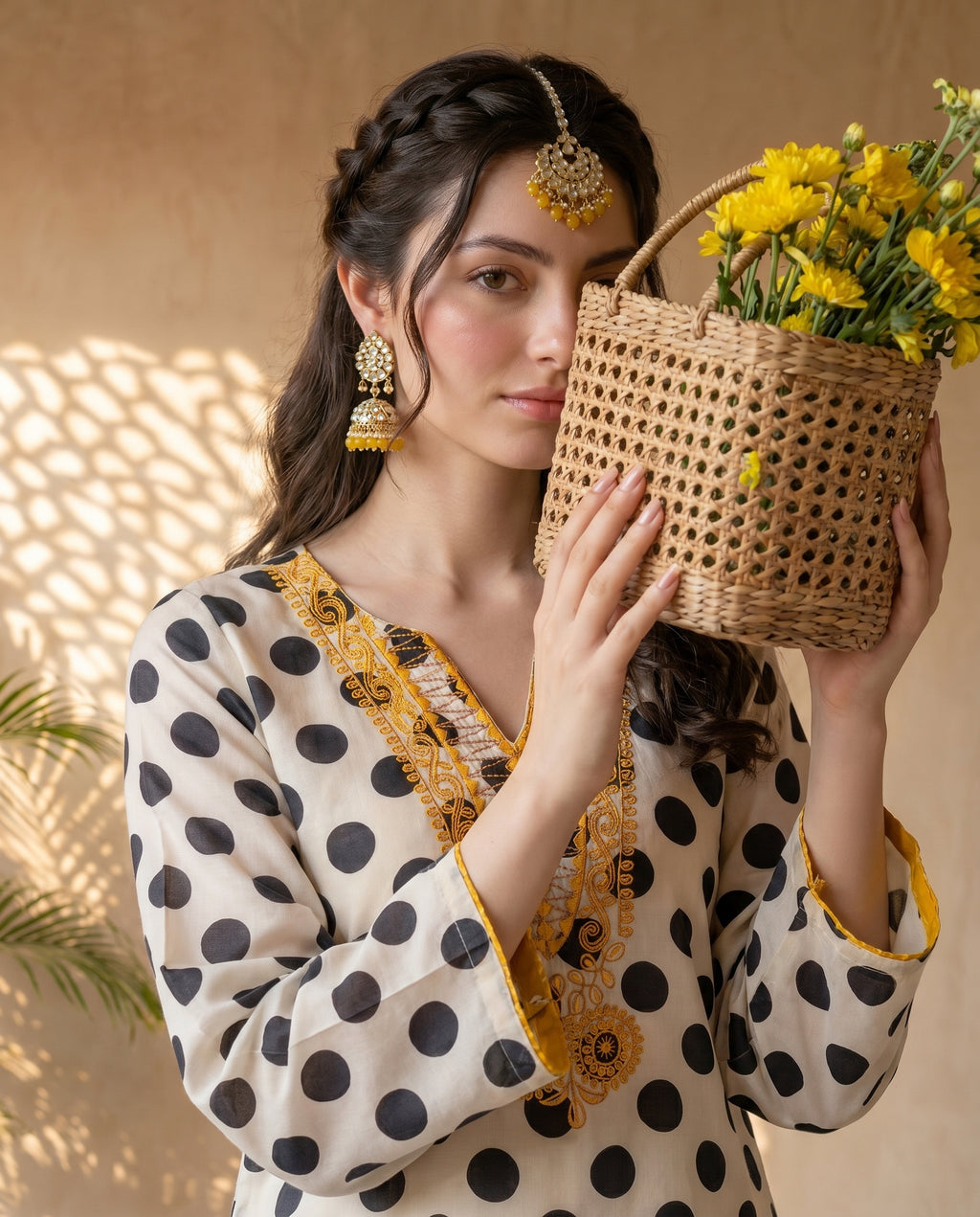 Off-White Polka Embroidered Kurta Set