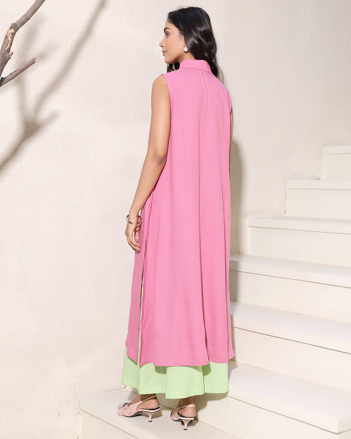 Pink Collared A-Line Kurta Set