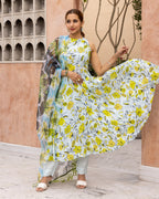 Pastel Blue Animated Floral Suit Set