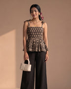 Black Floral Cotton Peplum Top