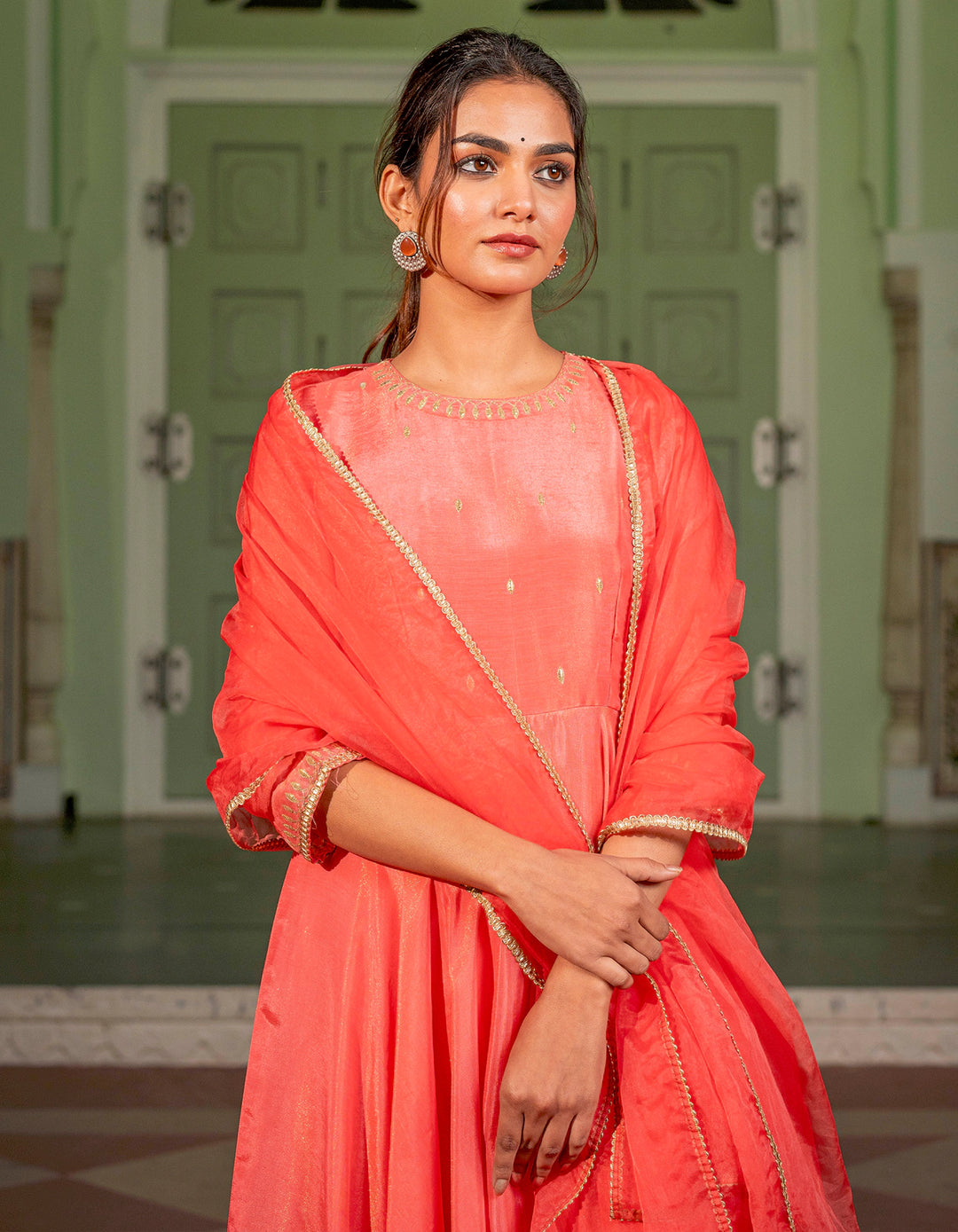 Salmon Pink Embroidered Suit Set