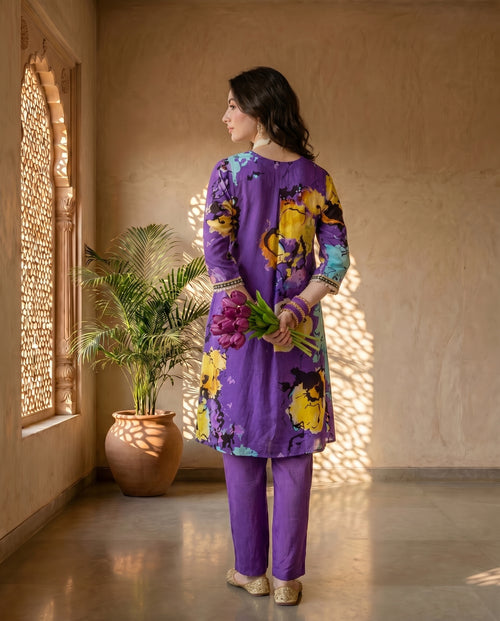 Purple Blossom Kurta Set