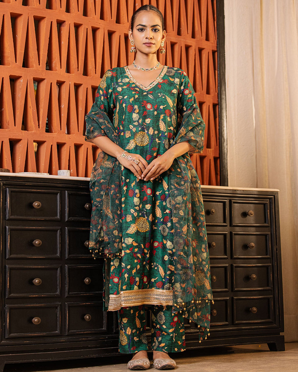 Dark Green Kalamkari Suit Set