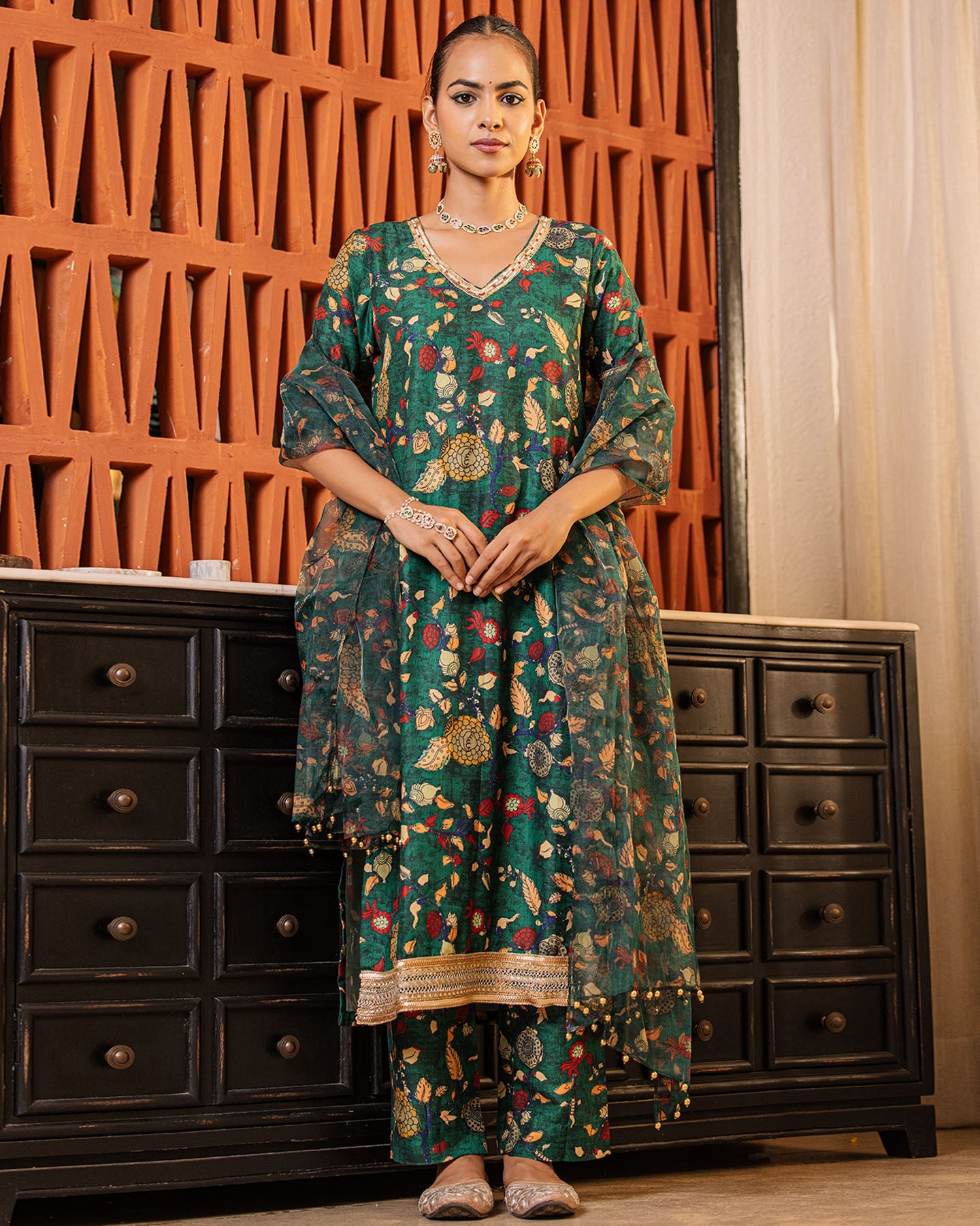 Dark Green Kalamkari Suit Set