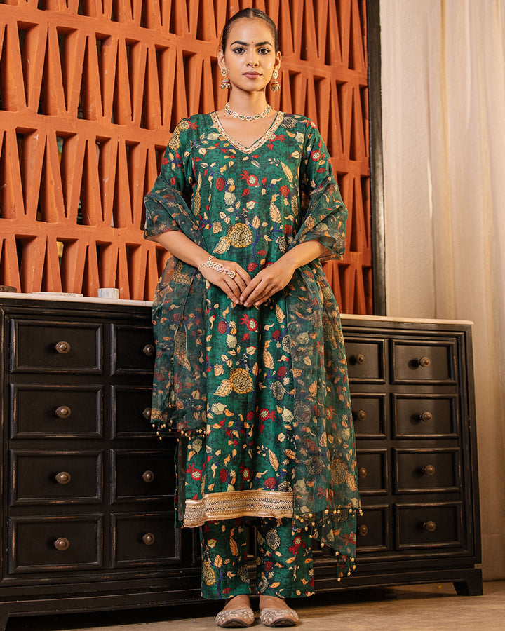 Dark Green Kalamkari Suit Set