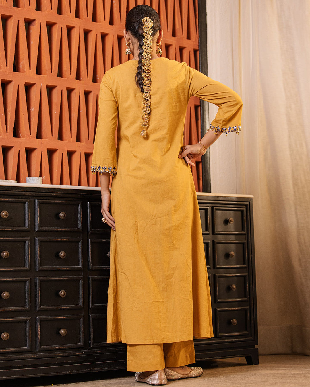 Mustard Mirror A-line Kurta Set