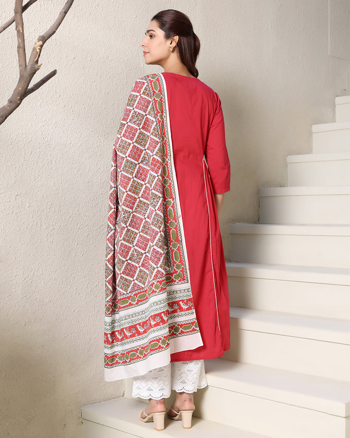 PINK A-LINE KURTA - DUPATTA SET