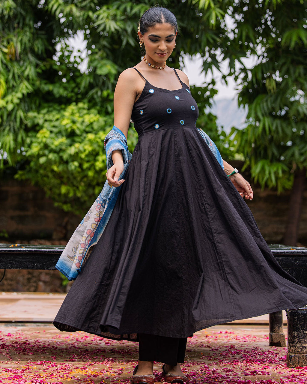 Black Suit & Blue Kalamkari Dupatta