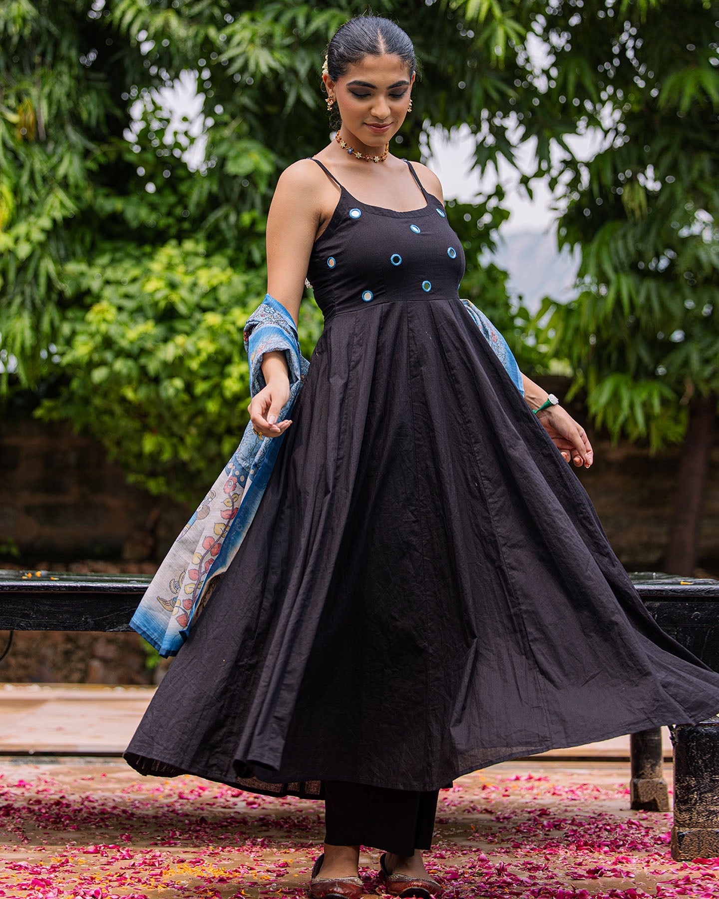 Black Suit & Blue Kalamkari Dupatta