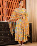 Yellow Floral Muslin Suit Set