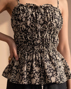 Black Floral Gather Top