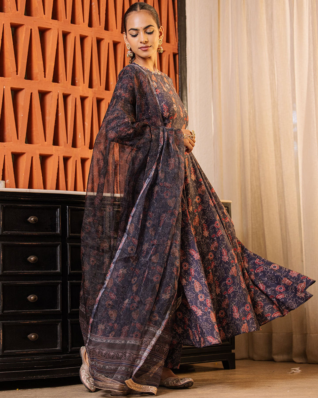 Charcoal Blue Kalamkari Suit Set