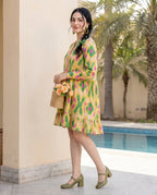 Pastel Yellow Tiered Ikat Dress
