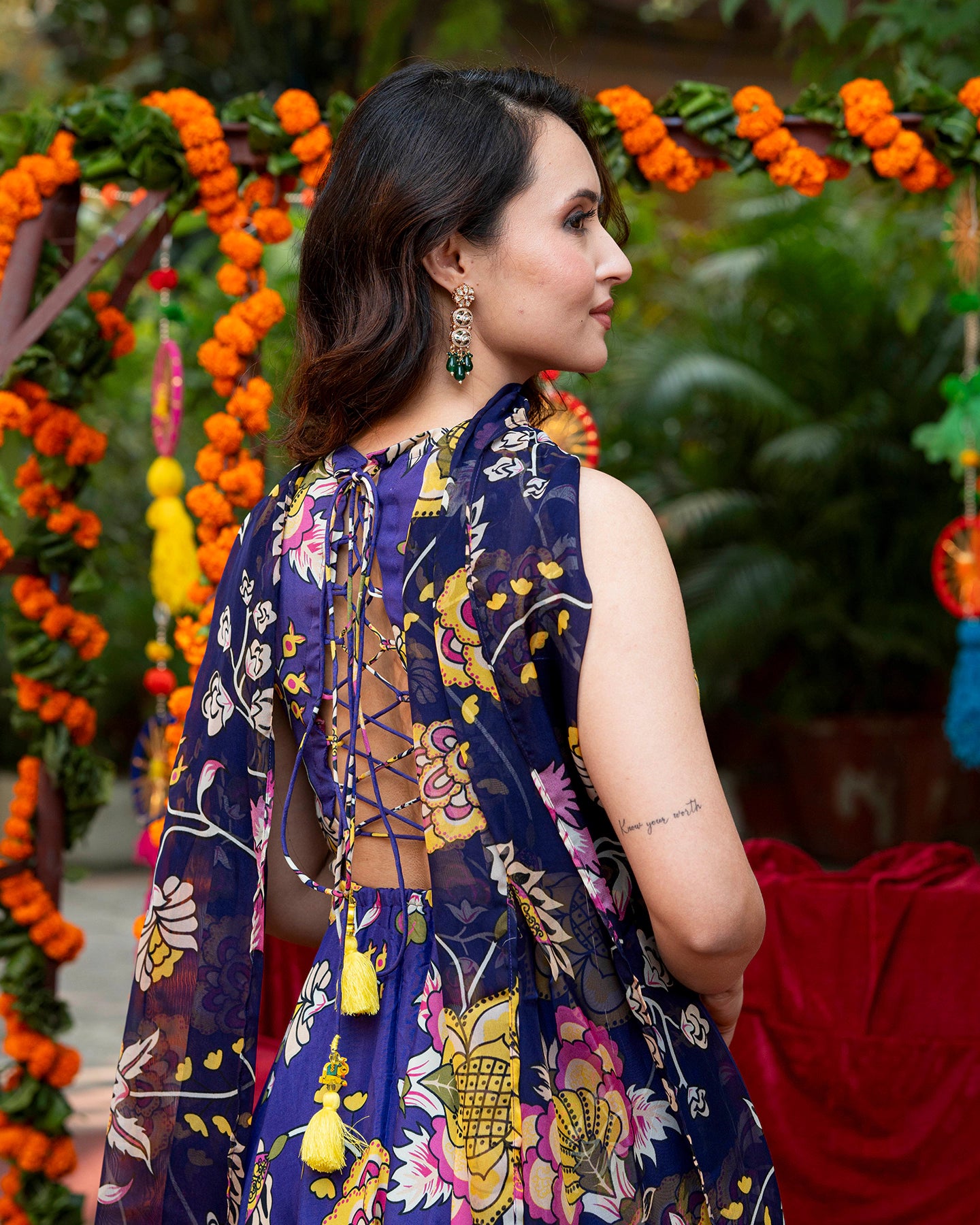 Purple Floral-Stroked Suit Set