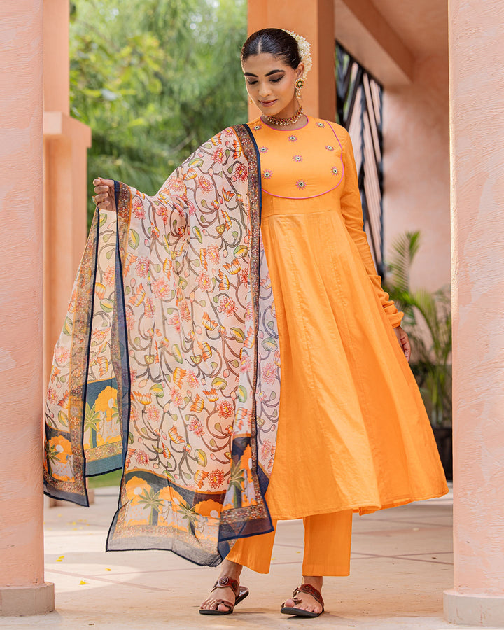 Orange & Green Kalamkari Suit Set