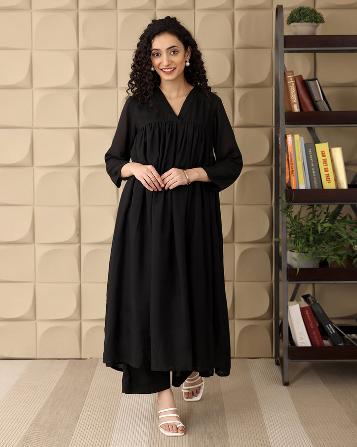 CLASSIC BLACK MULMUL KURTA SET