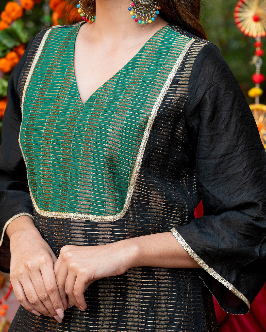 Black Chanderi Kurta Set