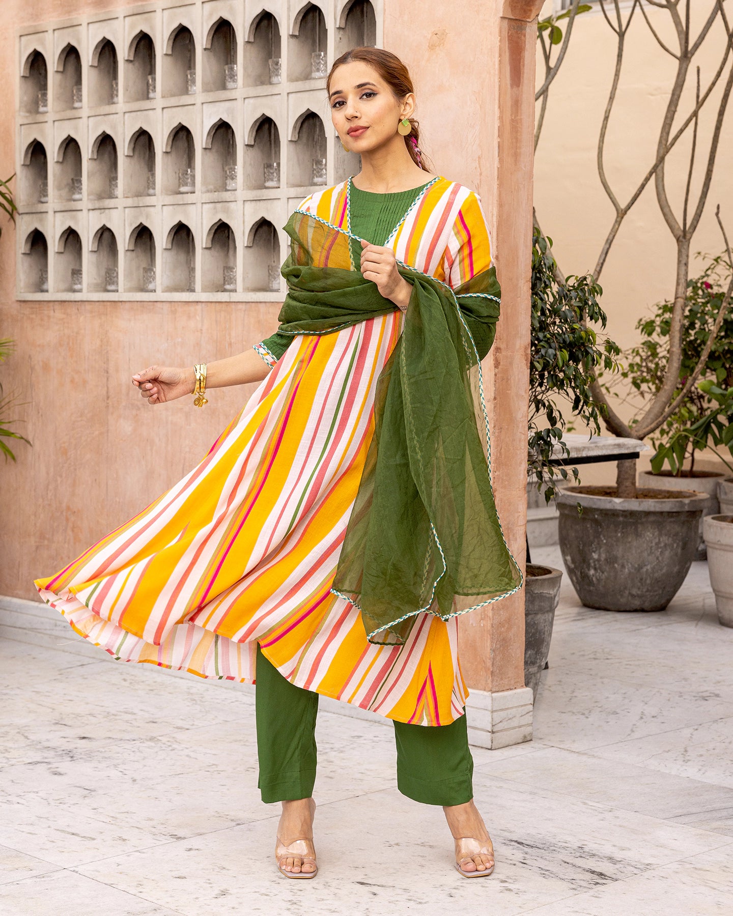 Mustard Striped Suit Set