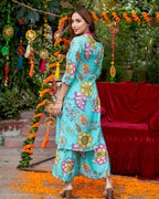 Blue Floral-Stroked Kurta Set