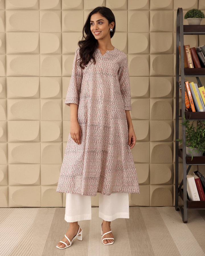 Beige Geometric Printed Kurta Set