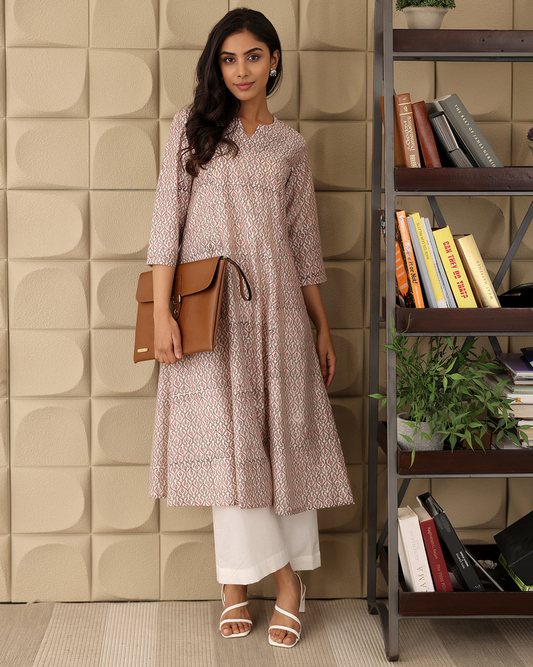 Beige Geometric Printed Kurta Set