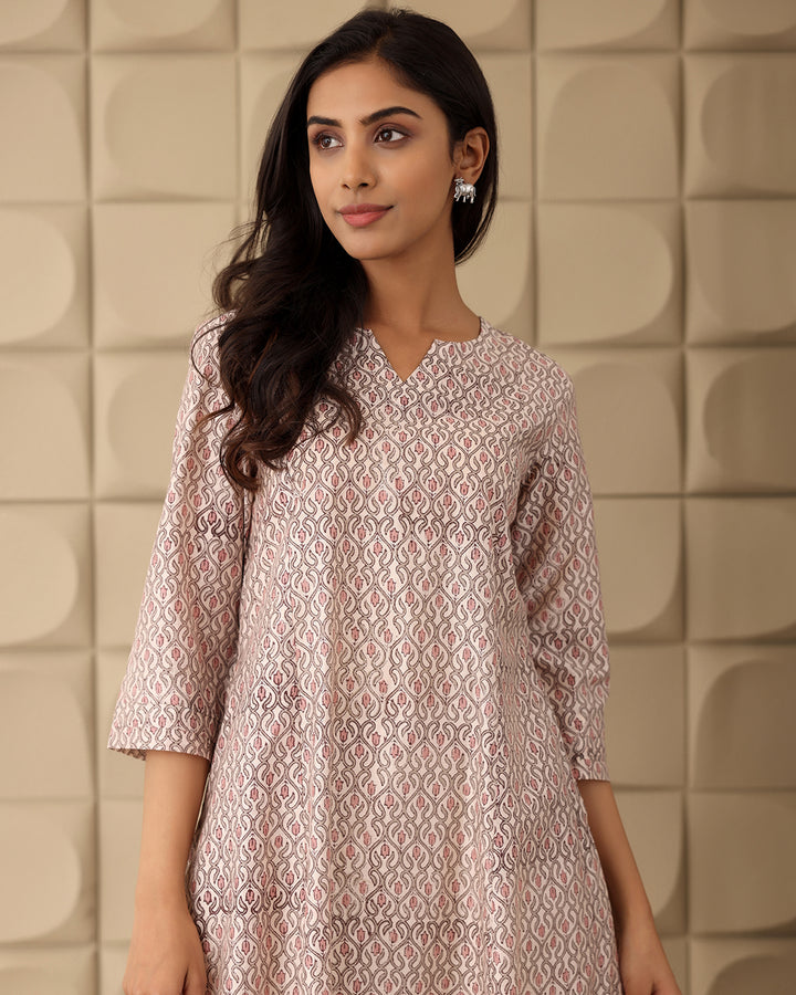 Beige Geometric Printed Kurta Set