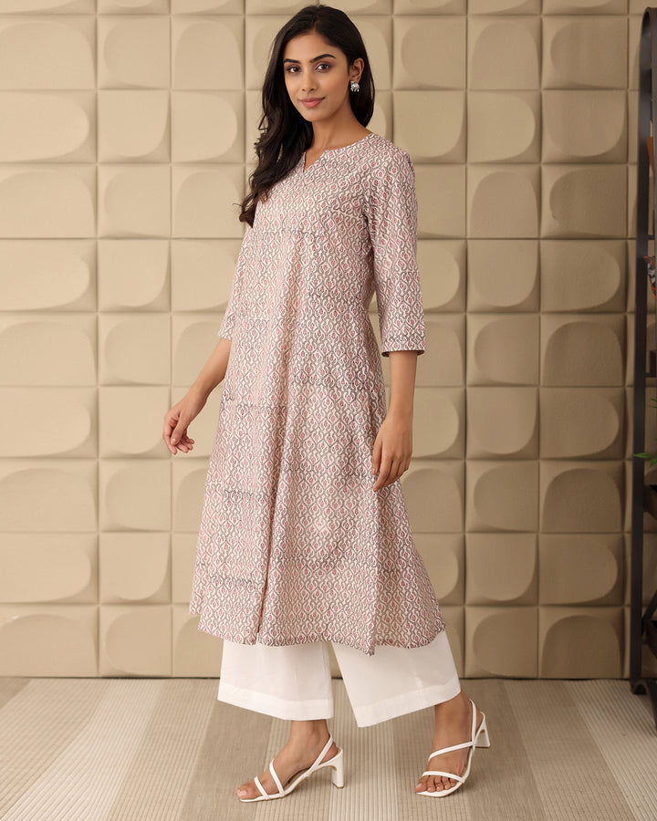 Beige Geometric Printed Kurta Set