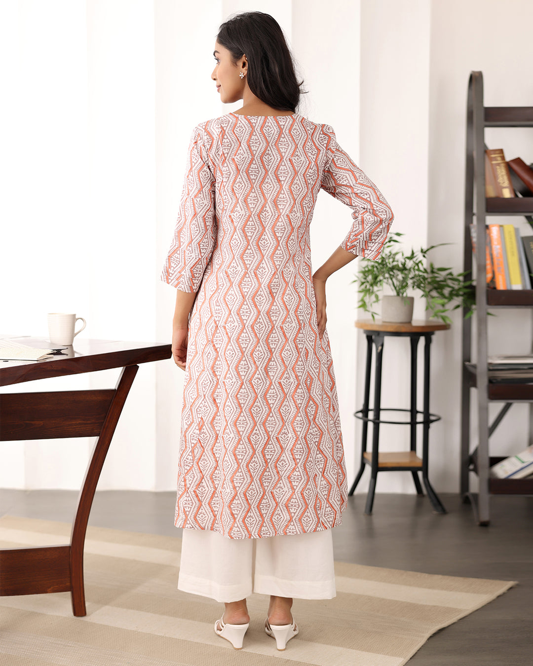 Beige Chanderi Printed Kurta Set