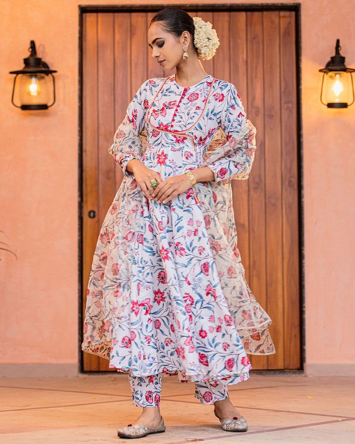 Ivory Printed Muslin Suit Set