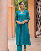 Sea Green Mirror A-line Kurta Set