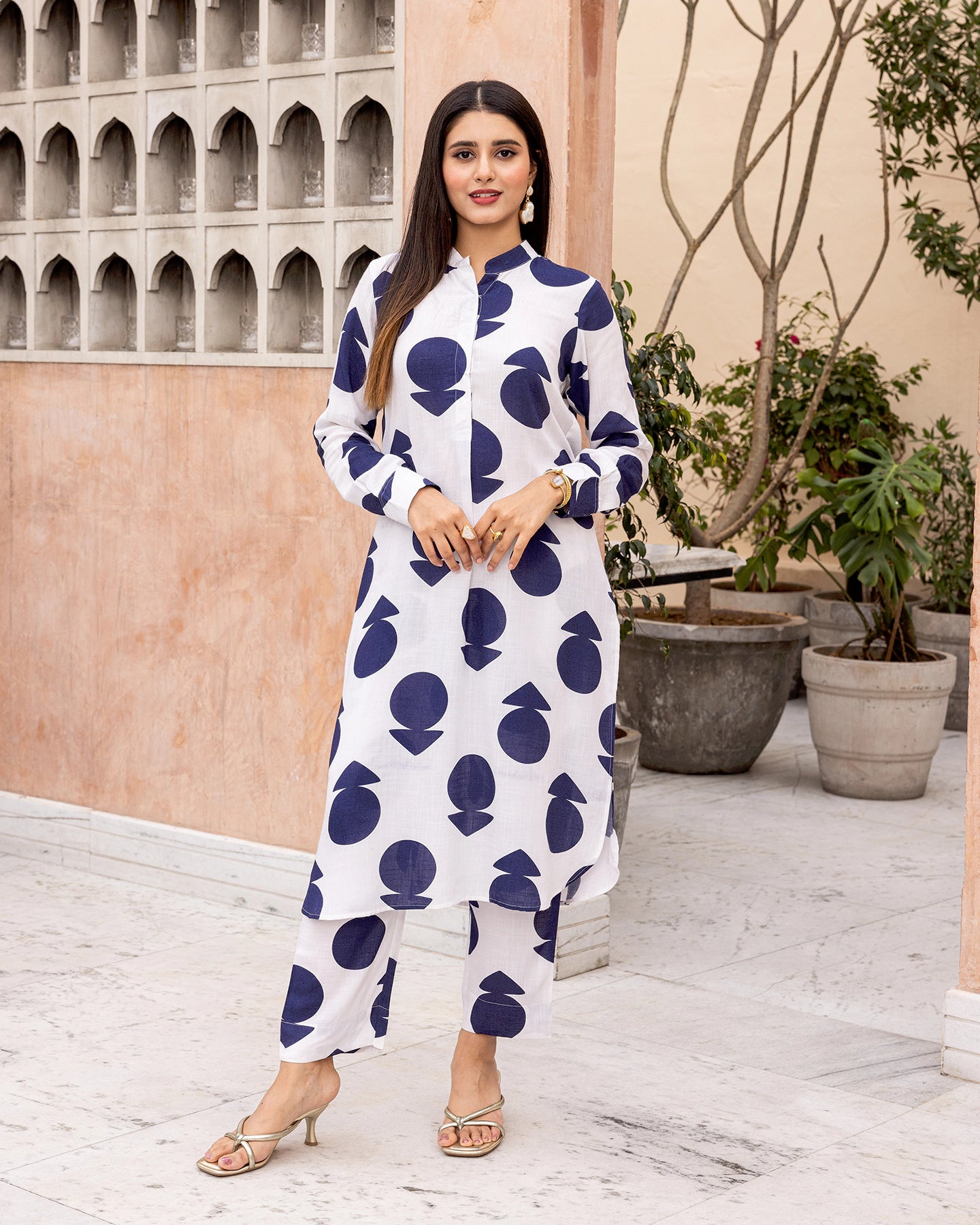 Off White Polka Kurta Set