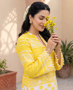 Yellow Stripe & Polka Kurta Set
